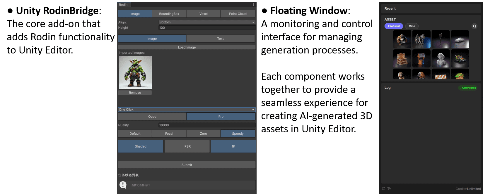 Rodin Bridge panel in Unity