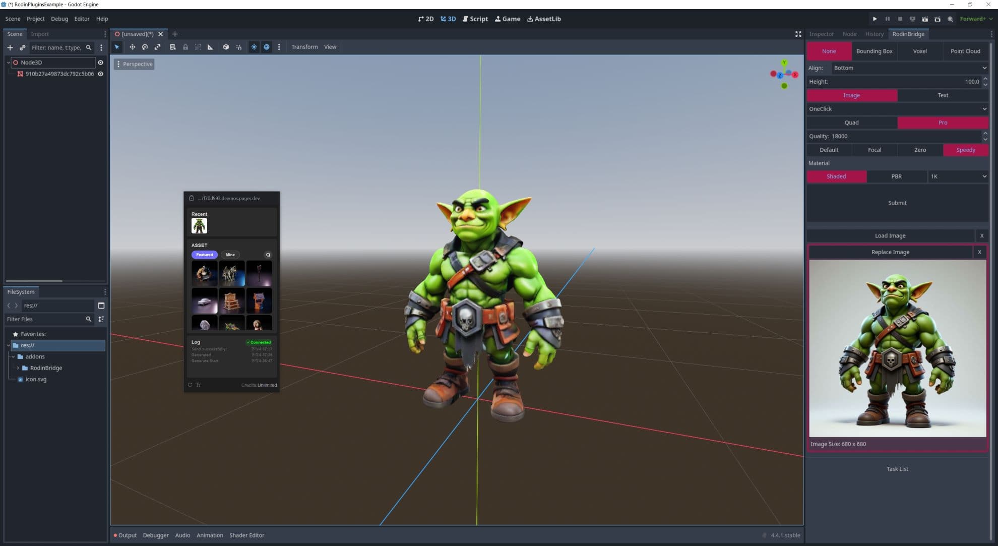 Rodin Bridge preview in Godot